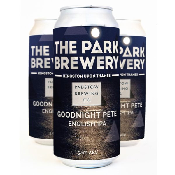 Three cans of Goodnight Pete English IPA. Park collab with Padstow Brewing Co.